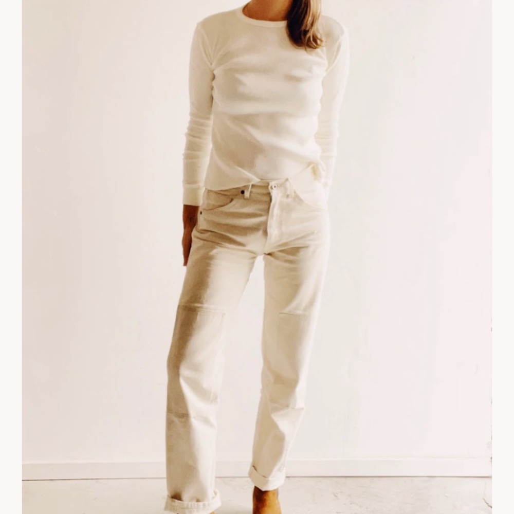 Hey Gang white kneepatch utility jeans